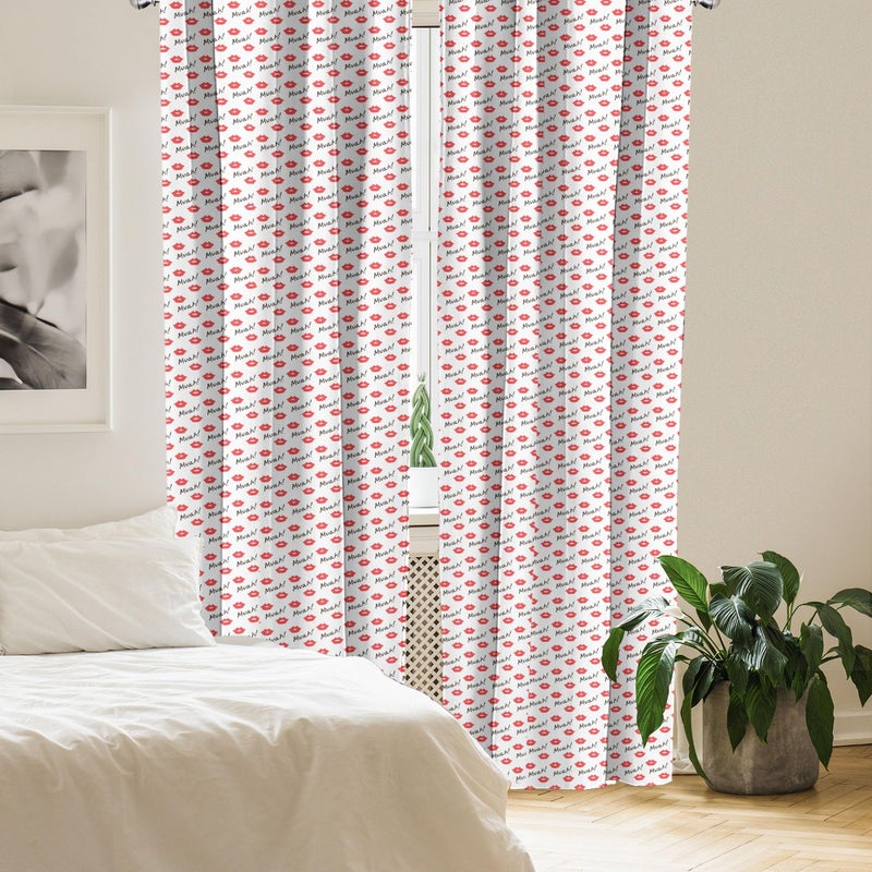 Ambesonne Kiss Window Curtains  Red Woman Lips Kiss Marks Pattern Romance Feminine Graphic Valentines Day  Lightweight Decor 2-Panel Set with Rod Pocket  Pair of - 28"" x 84""  Vermilion White - Image 4