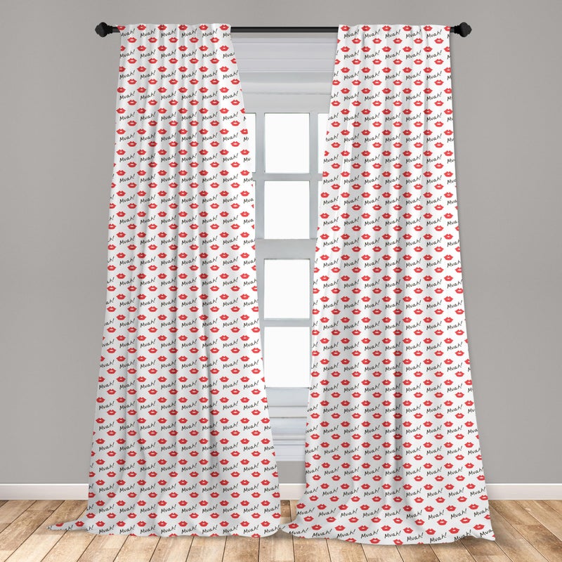 Ambesonne Kiss Window Curtains  Red Woman Lips Kiss Marks Pattern Romance Feminine Graphic Valentines Day  Lightweight Decor 2-Panel Set with Rod Pocket  Pair of - 28"" x 84""  Vermilion White - Image 3
