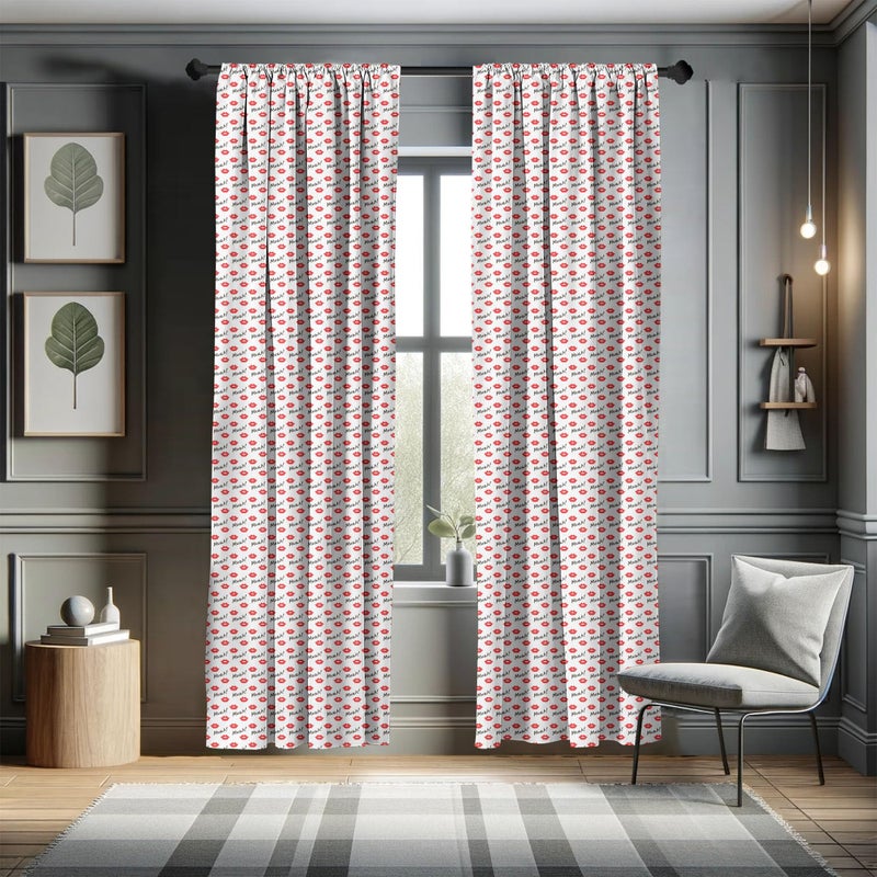 Ambesonne Kiss Window Curtains  Red Woman Lips Kiss Marks Pattern Romance Feminine Graphic Valentines Day  Lightweight Decor 2-Panel Set with Rod Pocket  Pair of - 28"" x 84""  Vermilion White - Image 5