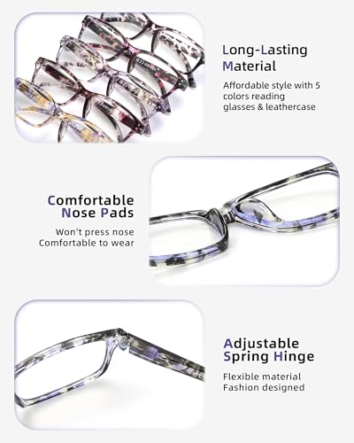 JOLISU Reading Glasses for Women Men - 5 Pack Ladies Fashion Readers Computer Eyeglasses W/Spring Hinge - Blue Light Blocking Reading Glasses Anti Eyestrain 1.5 - Image 3