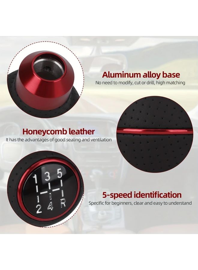 Aluminum Real Leather Universal 5 Speed Ball Shift Head Manual Gear With 4 Adapters M8 M10 M11 M12 4 Screws 1 Wrench Black - Image 2