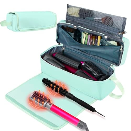 FAMOPLAY Hair Tools Travel Bag with Heat Resistant Mat Hair Styling Accessories Storage Case for Hair Dryer Flat Iron Straightener Curling Iron Haircare Accessories Travel Essentials for Women - Image 1