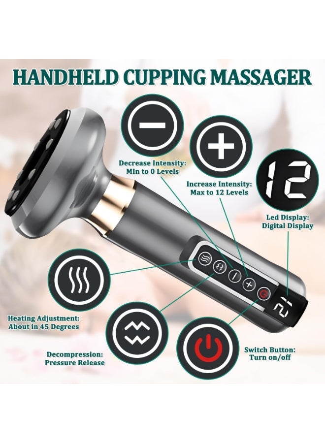 آيسيلي جهاز تدليك يدوي للسيلوليت، جهاز تدليك دهون البطن، جهاز تدليك ذكي جديد بتقنية الحجامة ذات الضغط السلبي، جهاز تدليك لاسلكي قابل لإعادة الشحن يعمل بالاهتزاز لتشكيل الجسم للذراعين والساقين والظهر للاستخدام المنزلي مع 12 وضعًا للشفط (رمادي) - Image 3