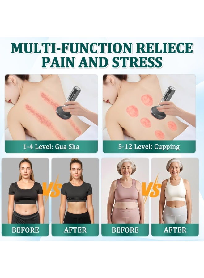 آيسيلي جهاز تدليك يدوي للسيلوليت، جهاز تدليك دهون البطن، جهاز تدليك ذكي جديد بتقنية الحجامة ذات الضغط السلبي، جهاز تدليك لاسلكي قابل لإعادة الشحن يعمل بالاهتزاز لتشكيل الجسم للذراعين والساقين والظهر للاستخدام المنزلي مع 12 وضعًا للشفط (رمادي) - Image 5