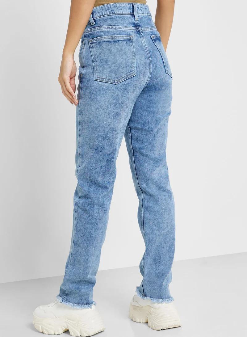 Ginger Washed Slim Fit Jeans with Frayed Hem