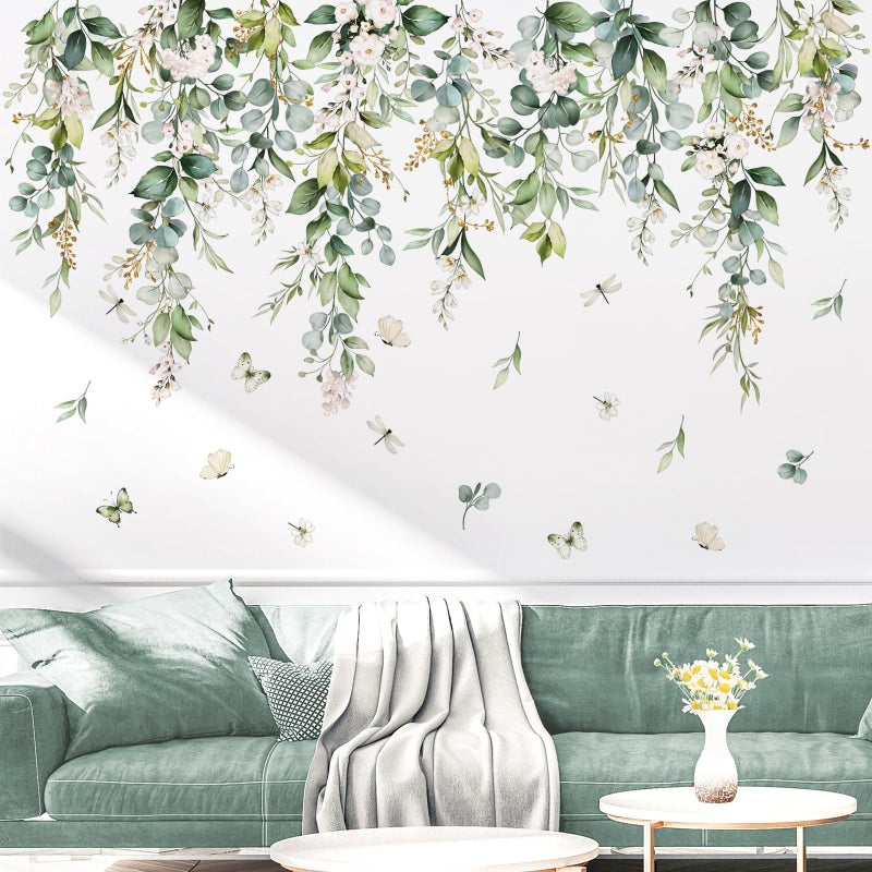 wondever Hanging Green Leaves Wall Decals Hanging Vines Plants Leaves Peel and Stick Wall Art Stickers for Bedroom Living Room TV Wall - Image 2
