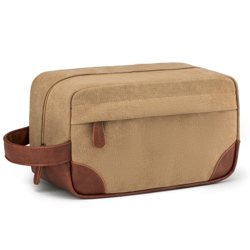 Vorspack Toiletry Bag Hanging Dopp Kit for Men Water Resistant Canvas Shaving Bag with Large Capacity for Travel - Brown - Image 1