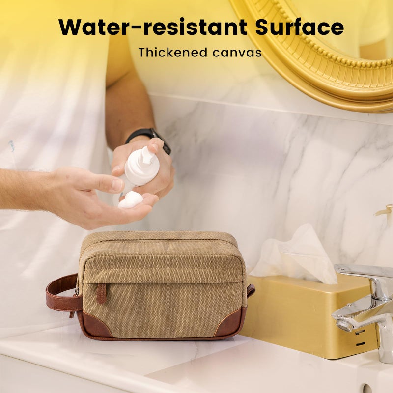 Vorspack Toiletry Bag Hanging Dopp Kit for Men Water Resistant Canvas Shaving Bag with Large Capacity for Travel - Brown - Image 5