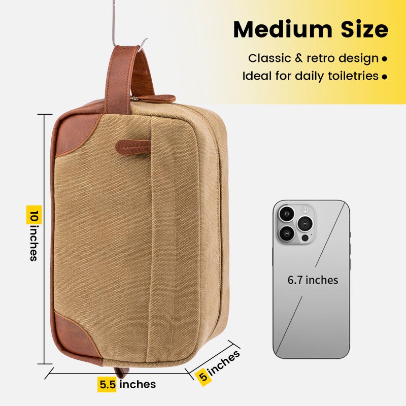 Vorspack Toiletry Bag Hanging Dopp Kit for Men Water Resistant Canvas Shaving Bag with Large Capacity for Travel - Brown - Image 2