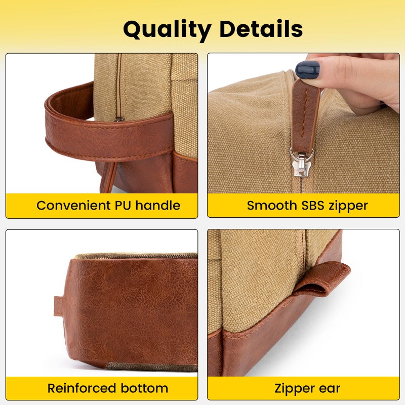 Vorspack Toiletry Bag Hanging Dopp Kit for Men Water Resistant Canvas Shaving Bag with Large Capacity for Travel - Brown - Image 3