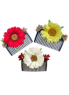 Maahal Bridal Fancy Side Comb Hair Clip/Side Pin/Comb Pin/Juda Pin Hair Accessories For Women And Girls Red Yellow & White  - Image 2
