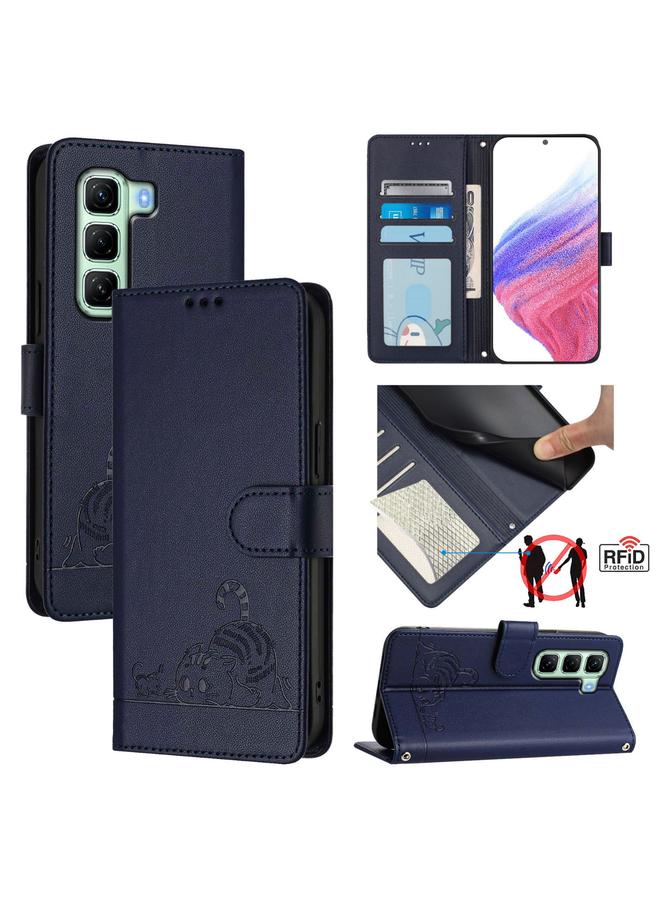 Zaboon Case For Infinix Hot 50 5G Cat Rat Embossed Pattern RFID Leather Phone Case with Lanyard - Image 1