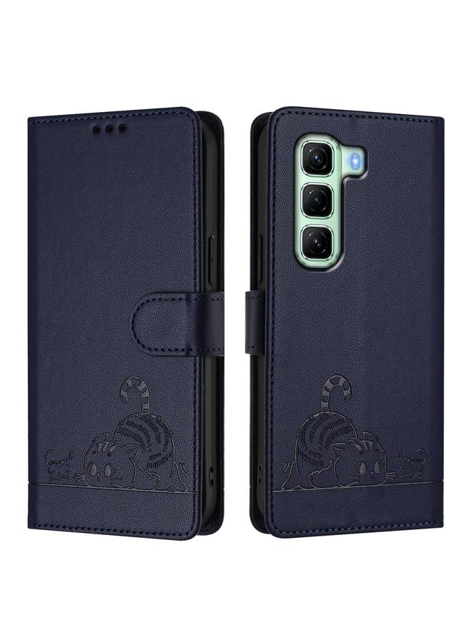 Zaboon Case For Infinix Hot 50 5G Cat Rat Embossed Pattern RFID Leather Phone Case with Lanyard - Image 2