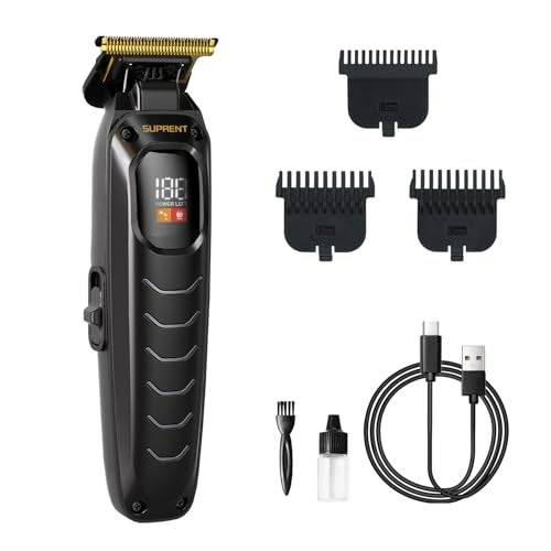 SUPRENT Hair Trimmers for Men - Electirc Cordless Beard Hair Trimmer with LED Display, High-Performance Rechargeable Zero-gapped Trimmer for Home Use with Titanium Blades (Black) - Image 1