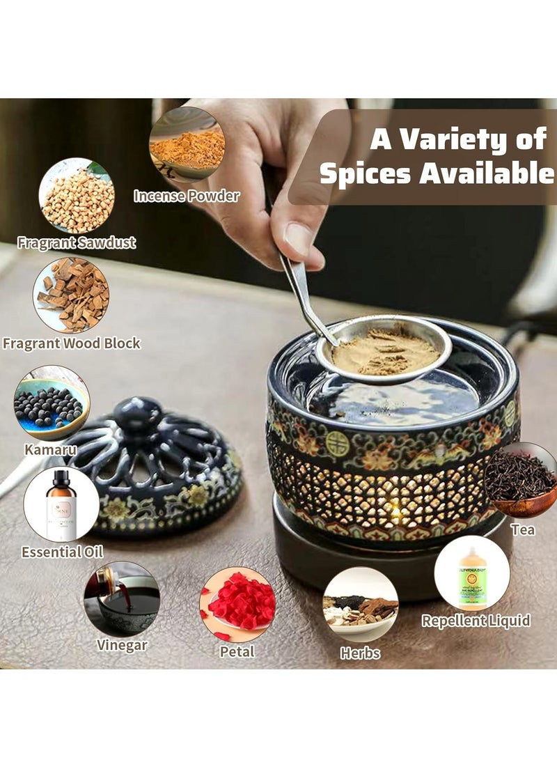 Bakhoor Ceramic Electric Incense Burner, Electronic Aroma Diffuser with Timing Temperature Adjustment and Cover, Resin Frankincense Burner, Used for Indoor Air Purification, Home Decoration, Meditation  - Image 2