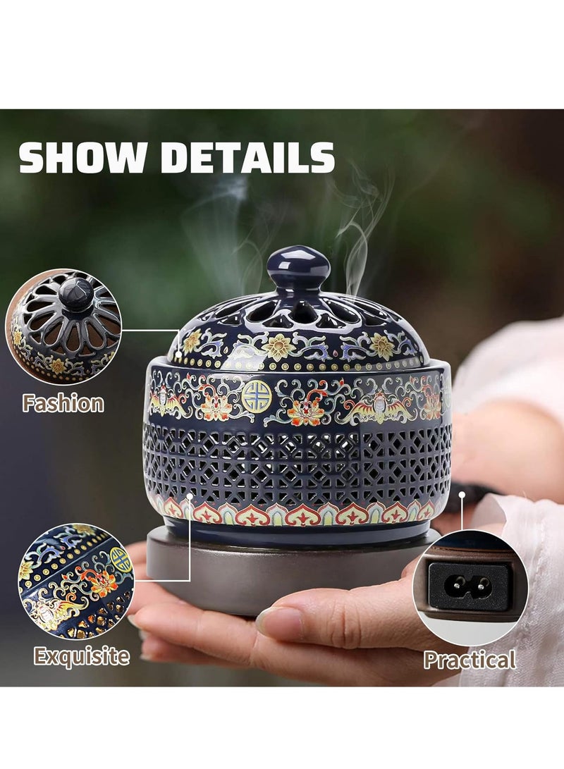 Bakhoor Ceramic Electric Incense Burner, Electronic Aroma Diffuser with Timing Temperature Adjustment and Cover, Resin Frankincense Burner, Used for Indoor Air Purification, Home Decoration, Meditation  - Image 3