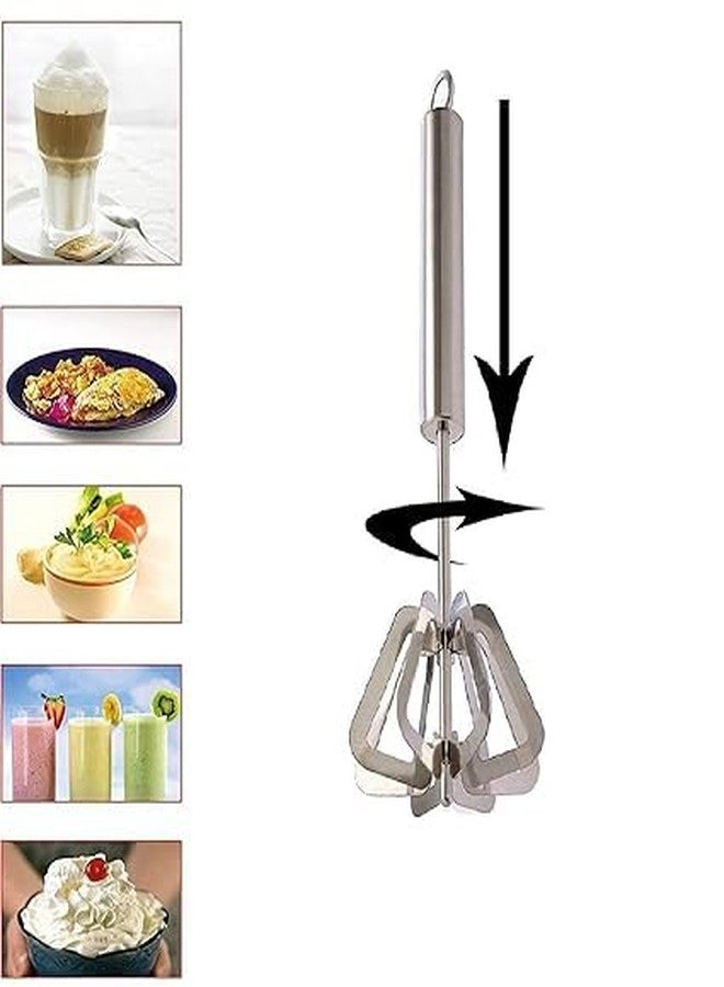 GLOBAL IMPEX Power-Free Stainless Steel Hand Blender – Push Whisk for Egg, Lassi, Batter, Coffee Frothing & More | Manual Madhani, Ravai, Mathani, Stirrer & Beater Tool (Pack of 1) - Image 3