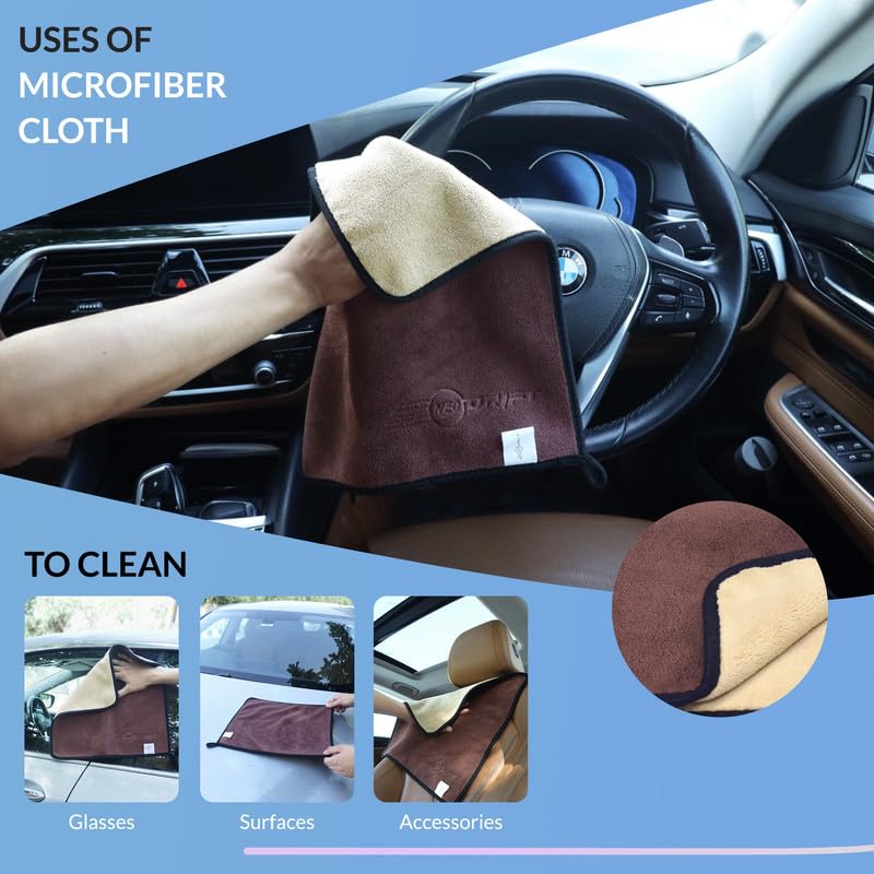 Neodrift ‘800 GSM Microfiber Cloth' - Ultra Soft Cleaning Cloth for Car, Bike - Polishing, Detailing, Highly Absorbent (Size - 40X60 Cm) (Set of 2 Pc) (Colour - Beige + Coffee) - Image 3