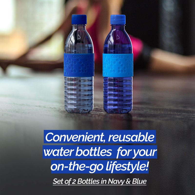 كوبكو مجموعة زجاجة ماء من Copco Hydra 16.9 أوقية من 2-الأكمام غير المنقولة والبلاستيك Tritan الخالي من BPA-غسالة الصحون البلاستيكية القابلة لإعادة الاستخدام للذهاب-زجاجة مياه محمولة مقاومة للتسرب (البحرية والأزرق) - Image 2