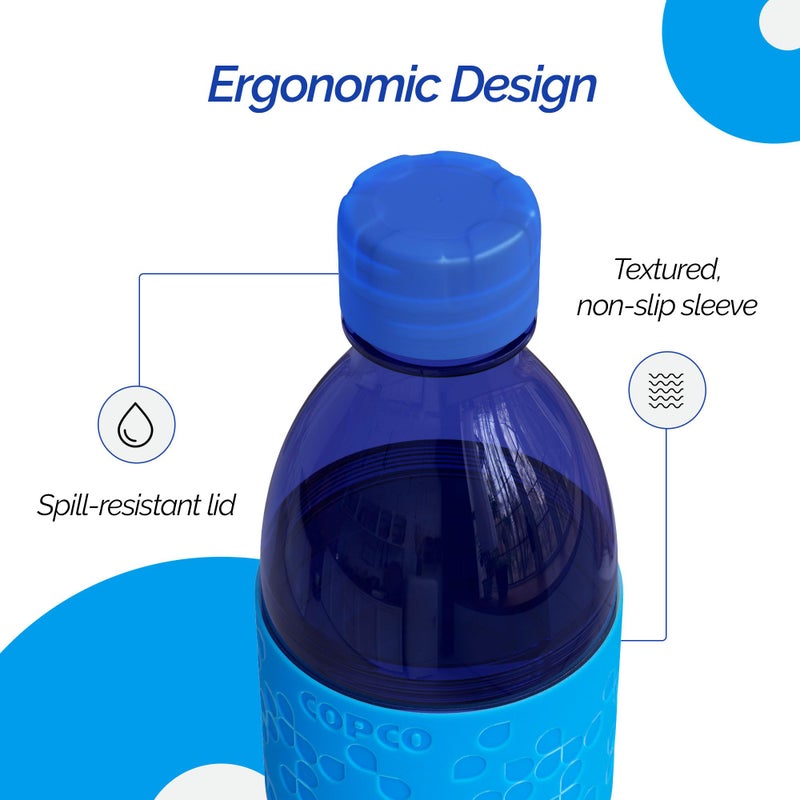 كوبكو مجموعة زجاجة ماء من Copco Hydra 16.9 أوقية من 2-الأكمام غير المنقولة والبلاستيك Tritan الخالي من BPA-غسالة الصحون البلاستيكية القابلة لإعادة الاستخدام للذهاب-زجاجة مياه محمولة مقاومة للتسرب (البحرية والأزرق) - Image 5