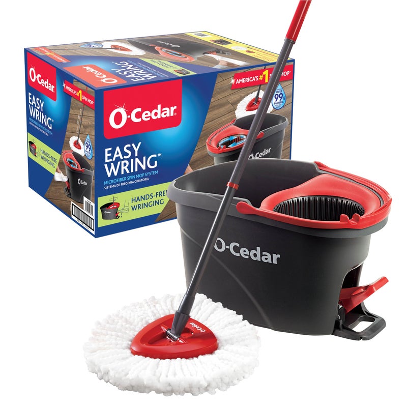 o cedar O-Cedar EasyWring Microfiber Spin Mop, Bucket Floor Cleaning System, Red, Gray, Standard - Image 1