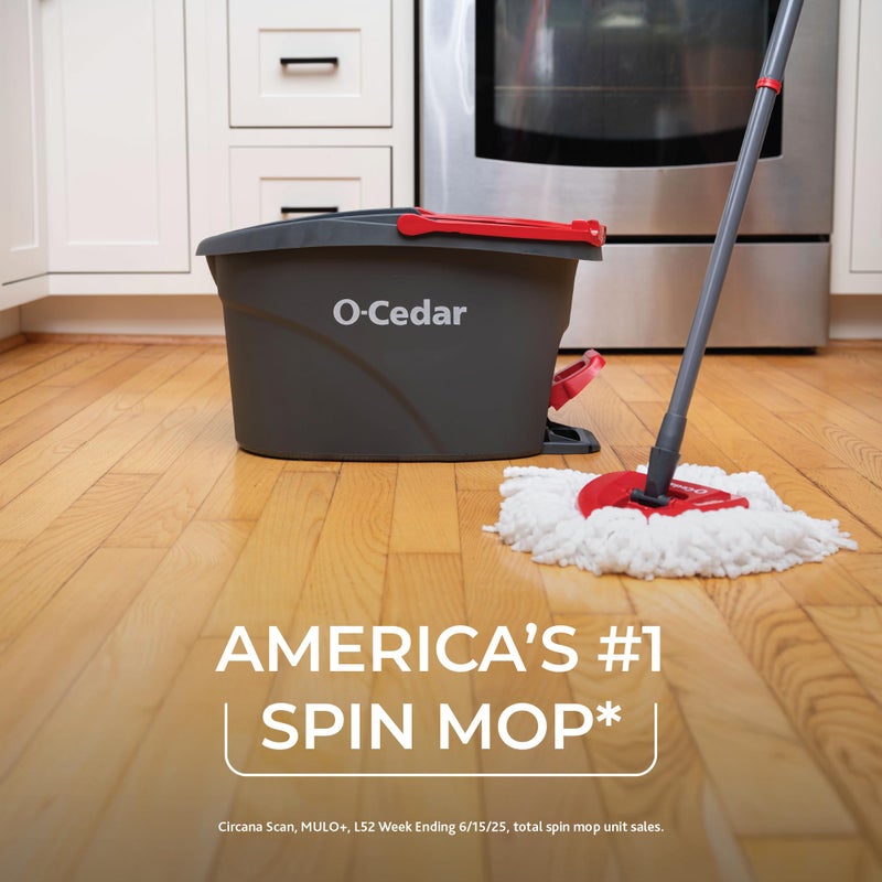 o cedar O-Cedar EasyWring Microfiber Spin Mop, Bucket Floor Cleaning System, Red, Gray, Standard - Image 2