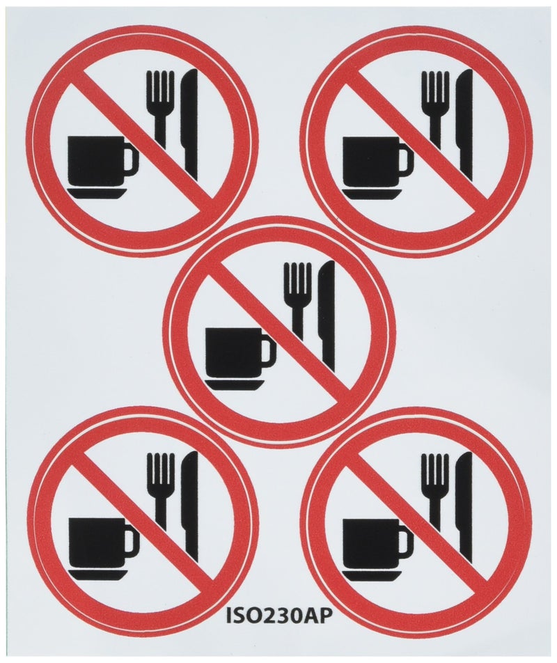 NMC ISO230AP No Eating or Drinking ISO Label with Graphic, 2" Diameter, Pressure Sensitive Vinyl, Red/Black on White - Image 5