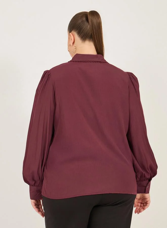 Styli Plus Size Lace Detail Balloon Sleeve Shirt
