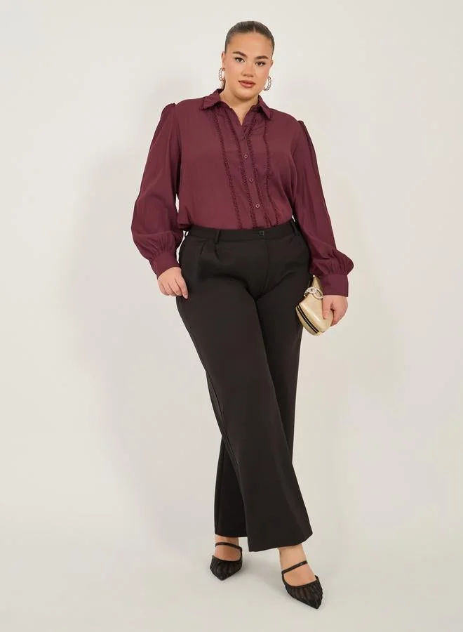 Styli Plus Size Lace Detail Balloon Sleeve Shirt