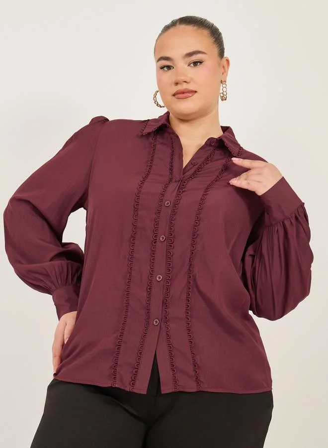 Styli Plus Size Lace Detail Balloon Sleeve Shirt