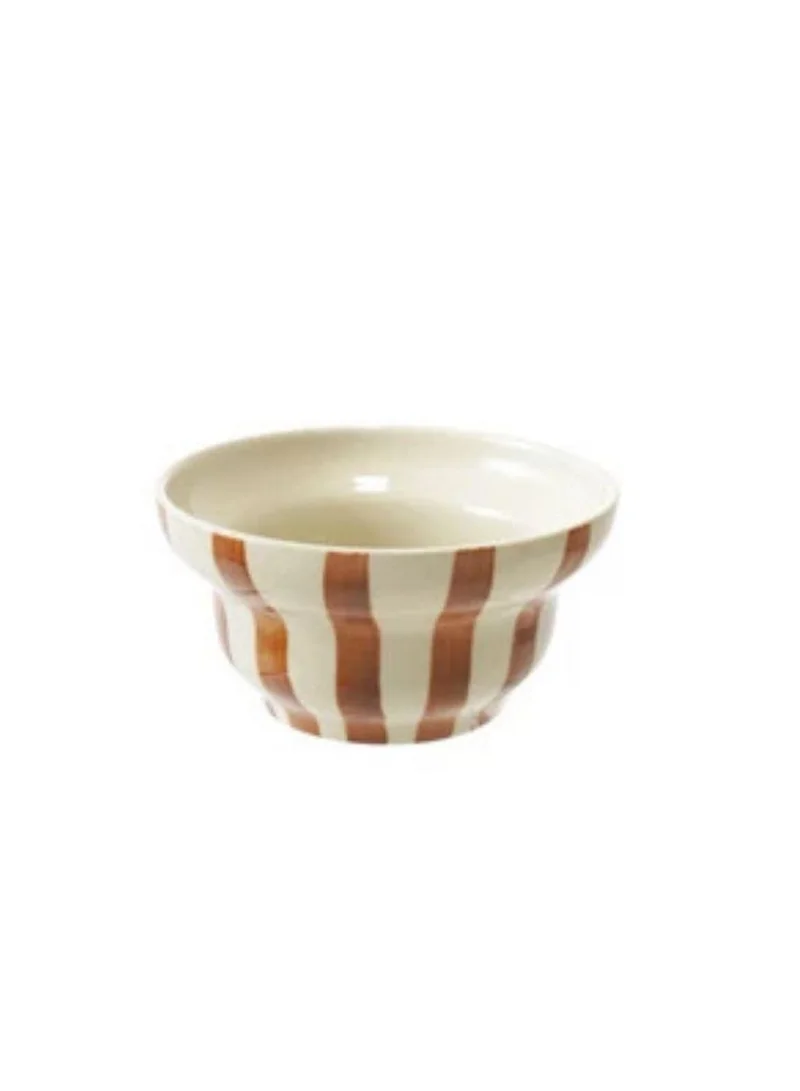 The Saffron Souk Hand-Painted Stoneware Striped Bowl - Brown