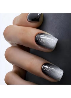 Press On Nails Short Square Fake Nails Glossy Glue On Nails Black Ombre Acrylic Nails Squoval Artificial Nails Bling Glitter Stick On False Nails With Design 24 Pcs - pzsku/ZC6BBB9989CE920443591Z/45/_/1734182829/6365eab2-da8b-4392-998b-7600796f4183