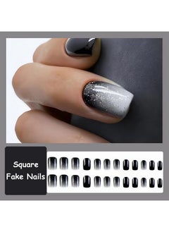 Press On Nails Short Square Fake Nails Glossy Glue On Nails Black Ombre Acrylic Nails Squoval Artificial Nails Bling Glitter Stick On False Nails With Design 24 Pcs - pzsku/ZC6BBB9989CE920443591Z/45/_/1734182839/c0f24f0d-14bf-4ff9-aaae-9cf200145135