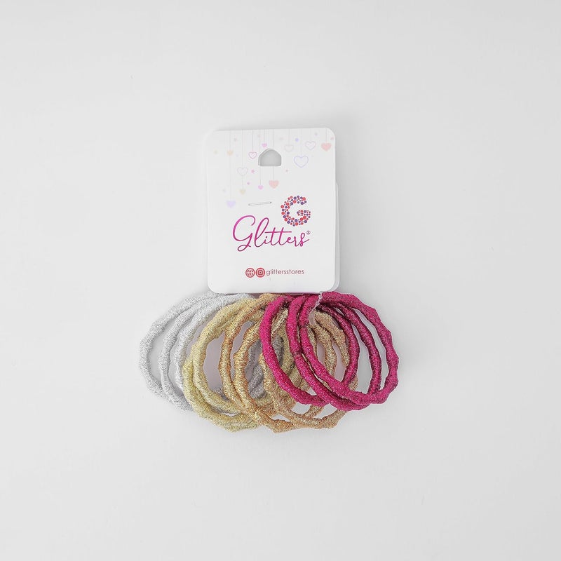 GLITTERS Trendy Stylish Elastics Stretchy Metallic Colored Hair Tie Set for Girls & Women (Set of 12) - Image 1