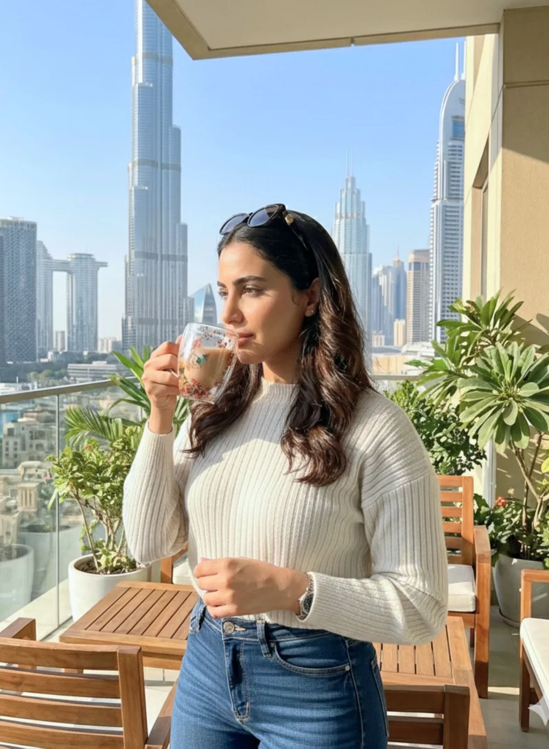 1Chase Borosilicate Double Wall Flower Glass Coffee Cups with Handle 350 ML (Set of 2)