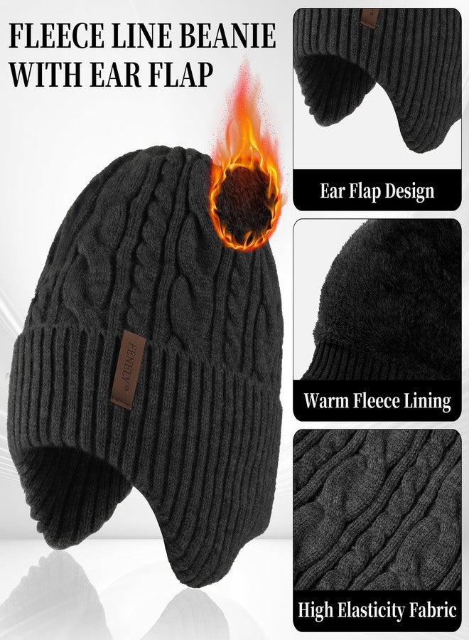 FENELY Men Winter Beanie Hat Touchscreen Gloves Neck Warmer 3 in 1 Set with Fleece Lined, Classic Black, One size - Image 3