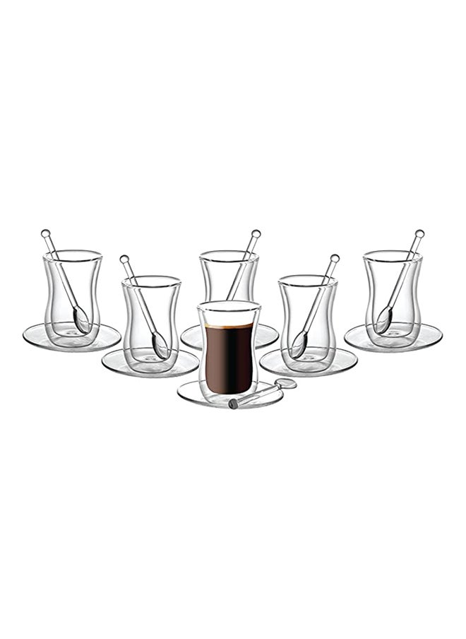 BLACKSTONE 18-Pieec Double Wall Glass Tumbler Set 100ml Estikana Tea or Coffee Cups with Spoon TS891  - Image 1