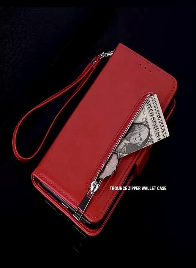 TROUNCE Zip Lock Pocket Ladies Card & Cash Wallet Purse Cover with Magnetic Closure (Red) for Poco M3 Pro - Image 2