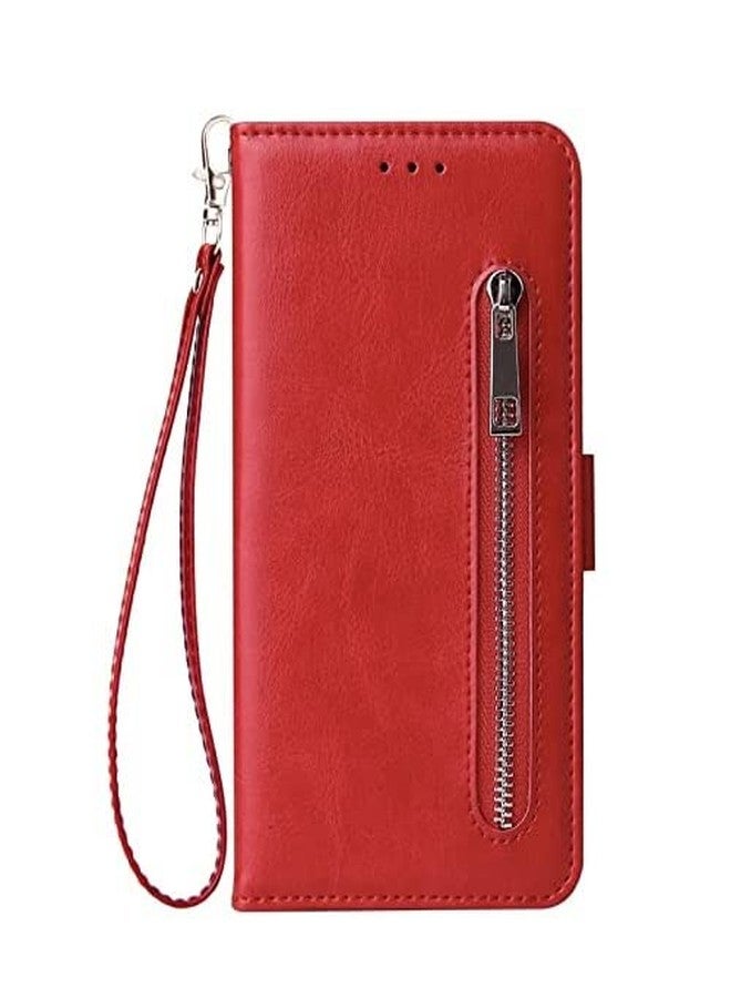 TROUNCE Zip Lock Pocket Ladies Card & Cash Wallet Purse Cover with Magnetic Closure (Red) for Poco M3 Pro - Image 1