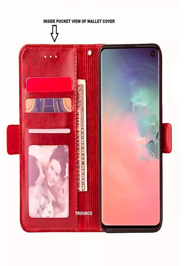 TROUNCE Zip Lock Pocket Ladies Card & Cash Wallet Purse Cover with Magnetic Closure (Red) for Poco M3 Pro - Image 3