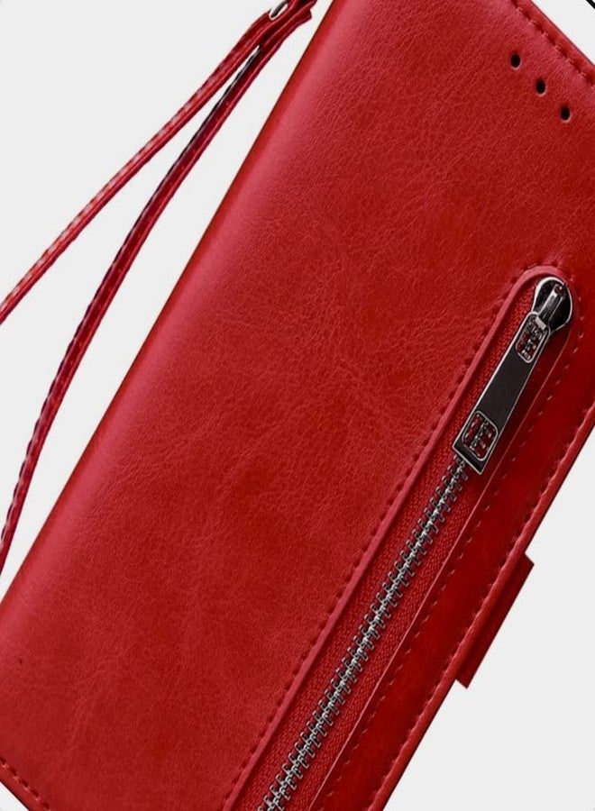 TROUNCE Zip Lock Pocket Ladies Card & Cash Wallet Purse Cover with Magnetic Closure (Red) for Poco M3 Pro - Image 4