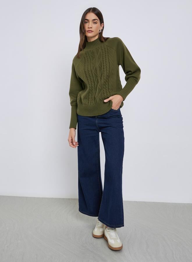 Styli Olive Regular Fit Cable Knit Sweater - Image 2