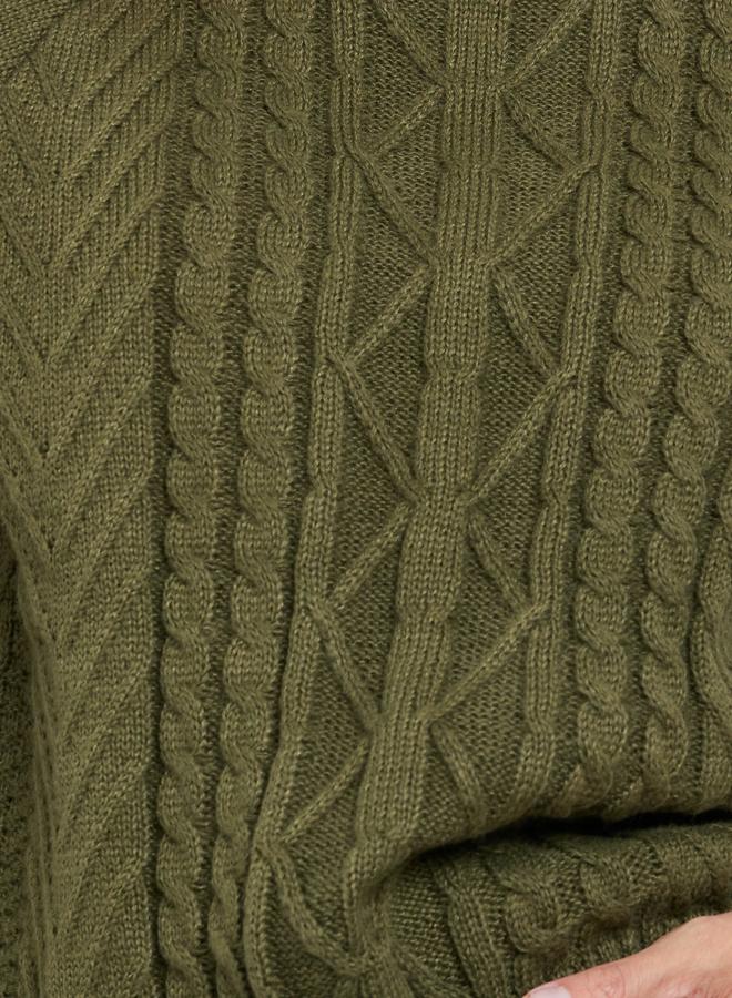 Styli Olive Regular Fit Cable Knit Sweater - Image 4