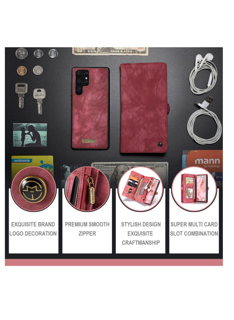 CaseMe Protective Phone Cover Case Wallet Case For Samsung Galaxy 22 Ultra, 2 in 1 Detachable Premium Leather Magnetic Zipper Pouch Wristlet Flip Phone Case (Pink)  - Image 5