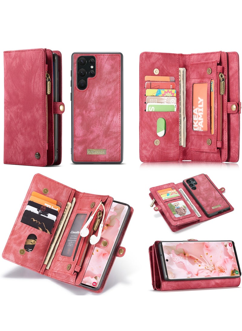 CaseMe Protective Phone Cover Case Wallet Case For Samsung Galaxy 22 Ultra, 2 in 1 Detachable Premium Leather Magnetic Zipper Pouch Wristlet Flip Phone Case (Pink)  - Image 3