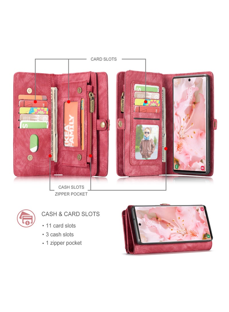 CaseMe Protective Phone Cover Case Wallet Case For Samsung Galaxy 22 Ultra, 2 in 1 Detachable Premium Leather Magnetic Zipper Pouch Wristlet Flip Phone Case (Pink)  - Image 4