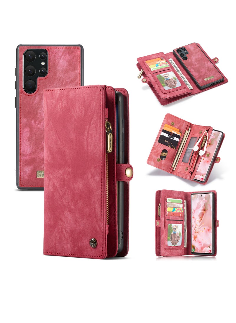 CaseMe Protective Phone Cover Case Wallet Case For Samsung Galaxy 22 Ultra, 2 in 1 Detachable Premium Leather Magnetic Zipper Pouch Wristlet Flip Phone Case (Pink)  - Image 2