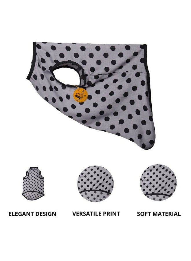 سايج سكوير تي شيرت مطبوع عليه صورة كلب مجنون، تي شيرت عصري للكلاب، ناعم للغاية وخفيف الوزن، مريح، ملابس للكلاب قابلة للتنفس، ملابس عصرية (صغير - 14 بوصة) (رمادي بولكا) - Image 2