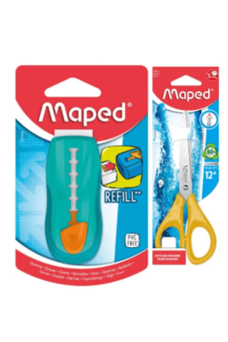 مابد ممحاة ستيك يونيفرسال على كارت + مقص بالس 16 سم SYM على كارت - Image 1