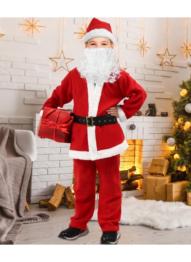 دي جي دي جي بيبي - زي بابا نويل للأطفال، بدلة سانتا مخملية للأولاد، زي سانتا كلوز، مجموعة أزياء تنكرية لعيد الميلاد والهالوين للأطفال (طقم زي معطف بياقة على شكل حرف V، كبير) - Image 1